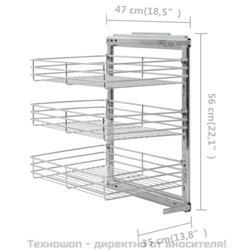 Издърпваща се кошница за кухня 3 нива сребриста 47x35x56 см