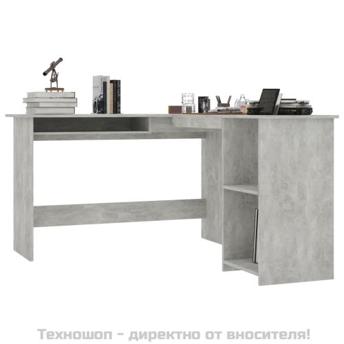 Г-образно ъглово бюро бетонно сив 120x140x75 см инженерно дърво