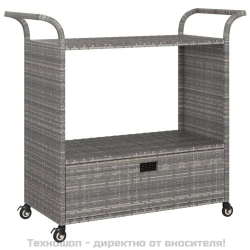 Бар количка с чекмедже, сива, 100x45x97 см, полиратан