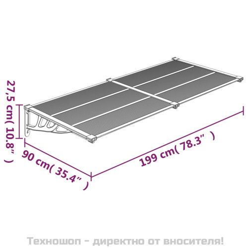 Навес за врата, черен, 199x90 см, поликарбонат