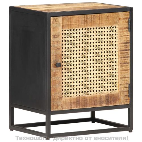 Нощно шкафче, 40x30x50 см, грубо мангово дърво масив и тръстика