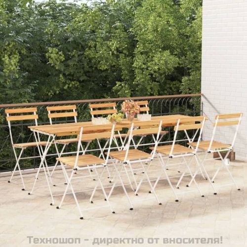 Сгъваеми бистро столове, 8 бр, акация масив и стомана