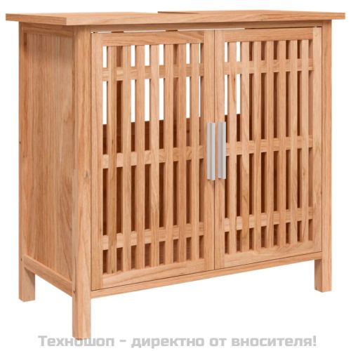 Шкаф за баня за мивка, 66x29x61,5 см, орехово дърво масив