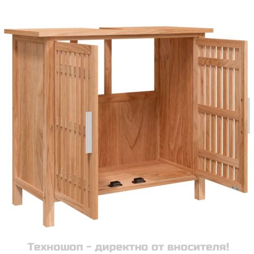 Шкаф за баня за мивка, 66x29x61,5 см, орехово дърво масив