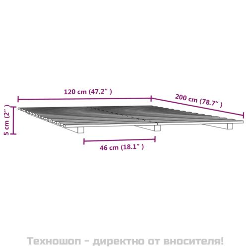 Рамка за легло, бяла, 120х200 см, бор масив