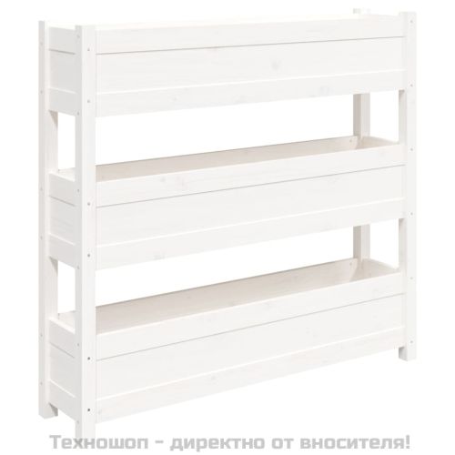 Плантер, бяла, 112x25x104,5 см, борово дърво масив