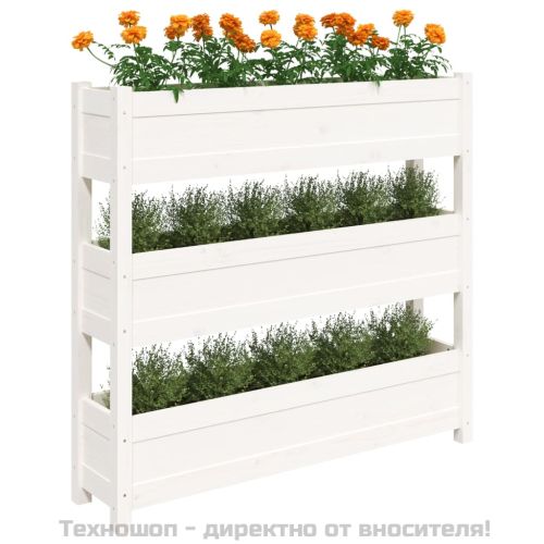 Плантер, бяла, 112x25x104,5 см, борово дърво масив