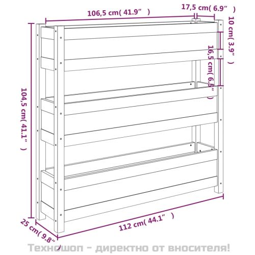Плантер, бяла, 112x25x104,5 см, борово дърво масив