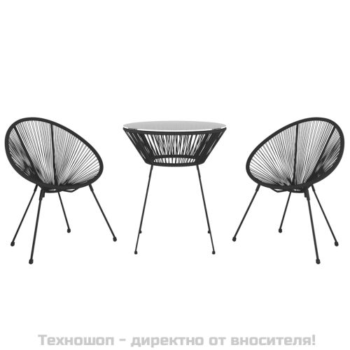Градински трапезен комплект, 3 части, PVC ратан, черен