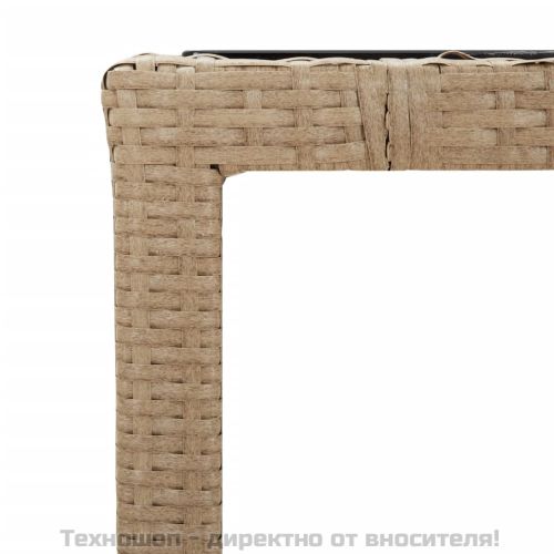 Градинска маса със стъклен плот бежов полиратан закалено стъкло