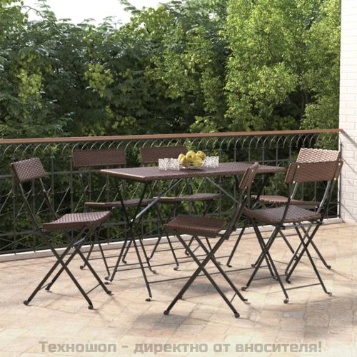 Сгъваеми бистро столове, 6 бр, кафяви, полиратан и стомана