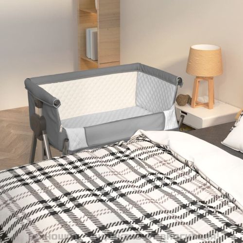 Бебешко легло с матрак, тъмносив, ленен плат