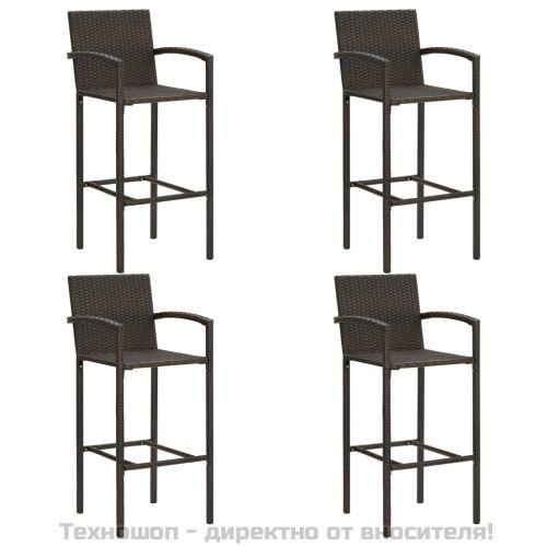 Градински бар комплект с подлакътници, 5 части, кафяв полиратан