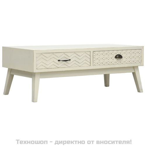 Кафе маса с 2 чекмеджета, дърворезба, сива, 110x50x40 см, дърво