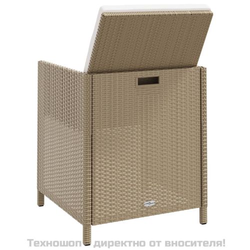 Градински столове с табуретки, 2 бр, полиратан, бежови