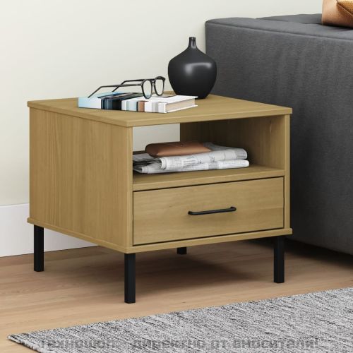 Нощна масичка с метални крака, кафява, бор масив, OSLO