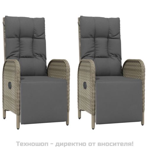 Градински трапезен комплект 3 части с възглавници сив полиратан