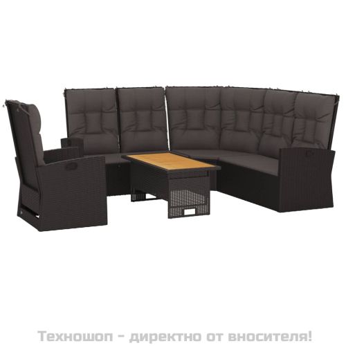 Градински лаундж комплект с възглавници 3 части черен полиратан