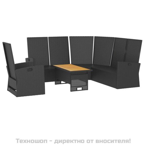 Градински лаундж комплект с възглавници 3 части черен полиратан