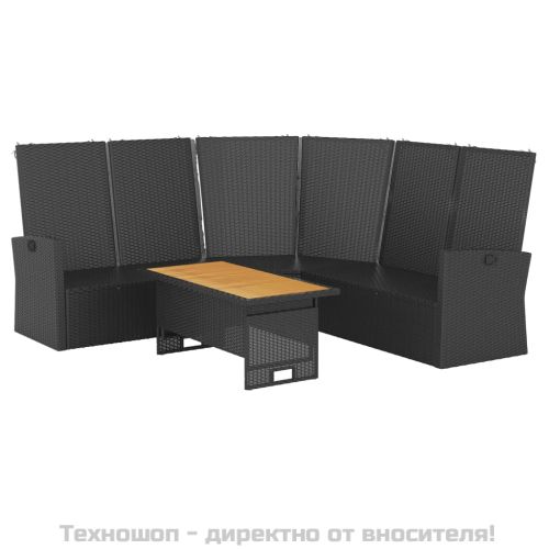 Градински лаундж комплект с възглавници 2 части черен полиратан