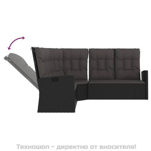 Градински лаундж комплект с възглавници 2 части черен полиратан