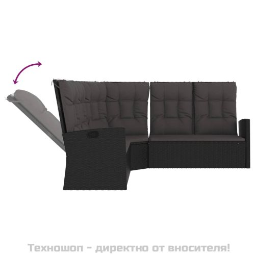 Наклоняем ъглов диван с възглавници, черен полиратан