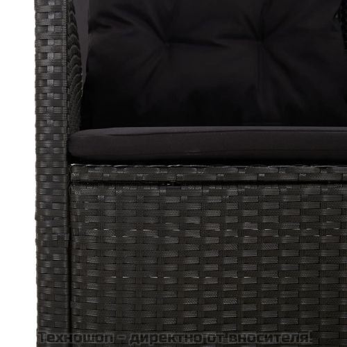 Наклоняем ъглов диван с възглавници, черен полиратан