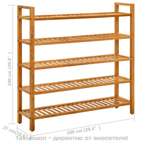 Поставка за обувки с 5 рафта, 100x27x100 см, дъбов масив