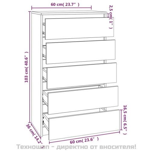 Скрин с чекмеджета, бетонно сив, 60x36x103 см, инженерно дърво