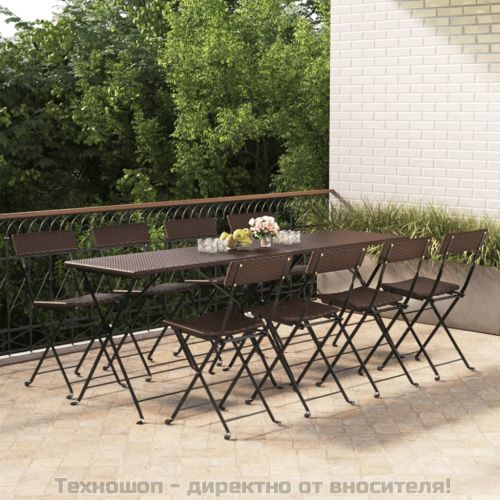 Сгъваеми бистро столове, 8 бр, кафяви, полиратан и стомана