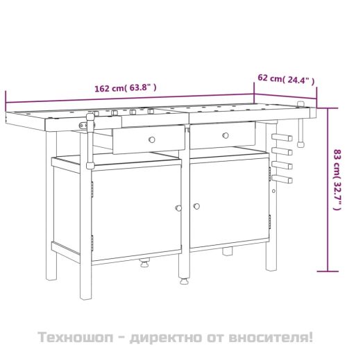 Работна маса с чекмеджета и менгемета 162x62x83 см акация масив