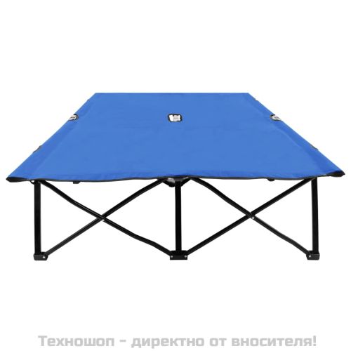Двуместен сгъваем шезлонг, син, стомана