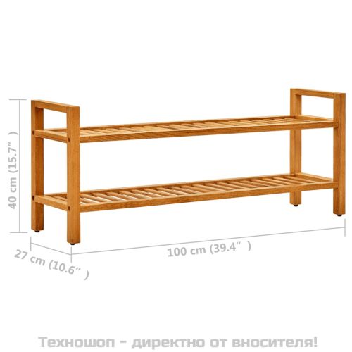 Поставка за обувки с 2 рафта, 100x27x40 см, дъбов масив