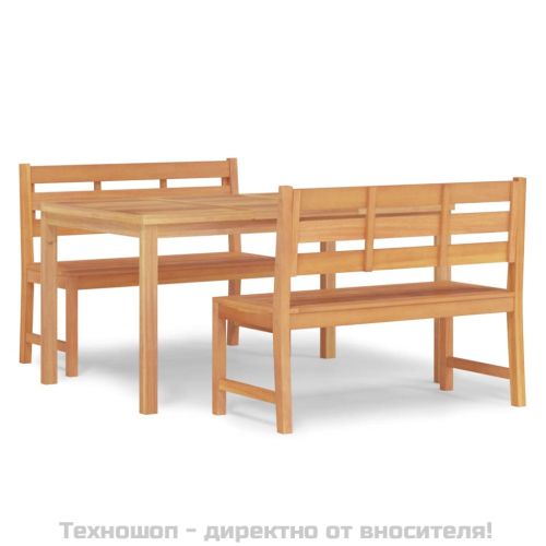 Градински трапезен комплект, 3 части, тиково дърво масив