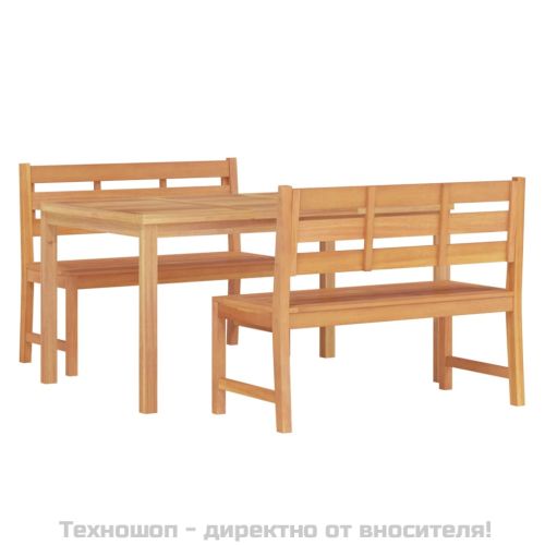 Градински трапезен комплект, 3 части, тиково дърво масив