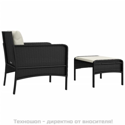 Градински лаундж комплект с възглавници 2 части черен полиратан