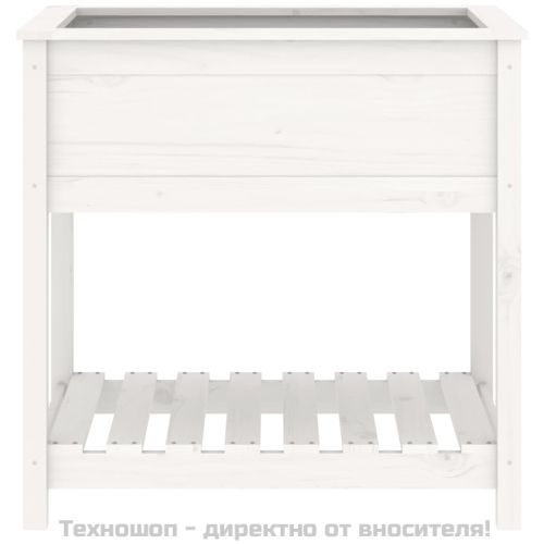 Плантер с рафт, бяла, 82,5x54x81 см, борово дърво масив