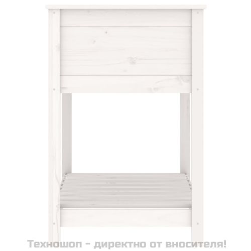 Плантер с рафт, бяла, 82,5x54x81 см, борово дърво масив
