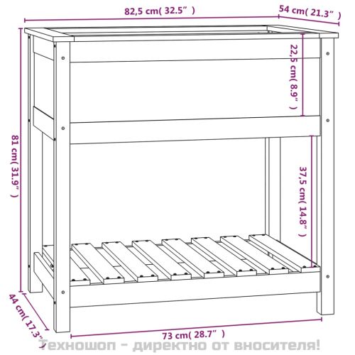 Плантер с рафт, бяла, 82,5x54x81 см, борово дърво масив