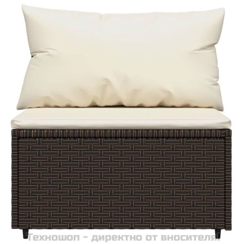 Градински комплект с възглавници, 4 части, кафяв, полиратан