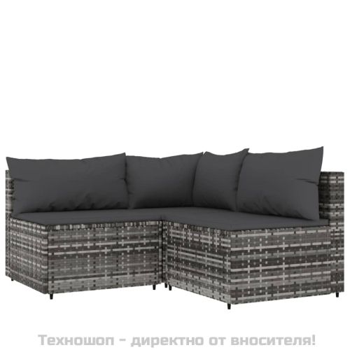 Градински лаундж комплект с възглавници 4 части сив полиратан