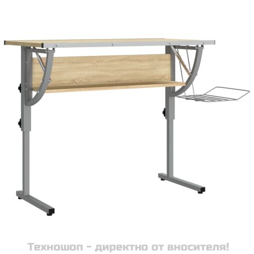 Бюро дъб сонома и сиво 110x53x(58-87)см инженерно дърво/стомана