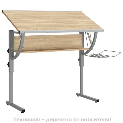 Бюро дъб сонома и сиво 110x53x(58-87)см инженерно дърво/стомана
