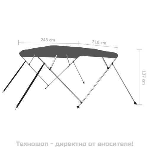 Тента за лодка, 4 дъги, антрацит, 243x210x137 см