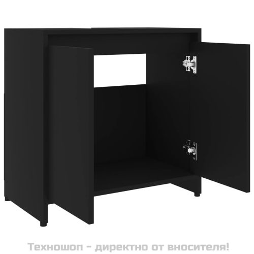 Шкаф за баня, черен, 60x33x61 см, инженерно дърво