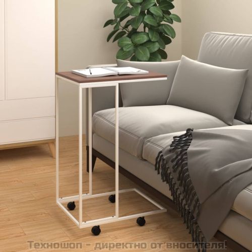 Помощна маса с колелца бяла 40x30x63,5 см инженерно дърво