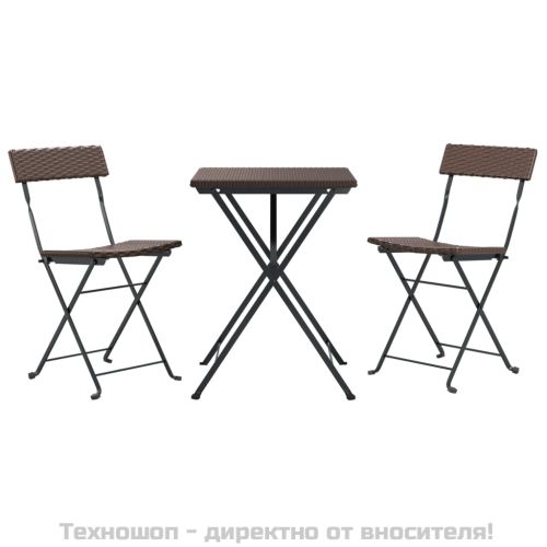 Сгъваем бистро комплект от 3 части, кафяв, полиратан