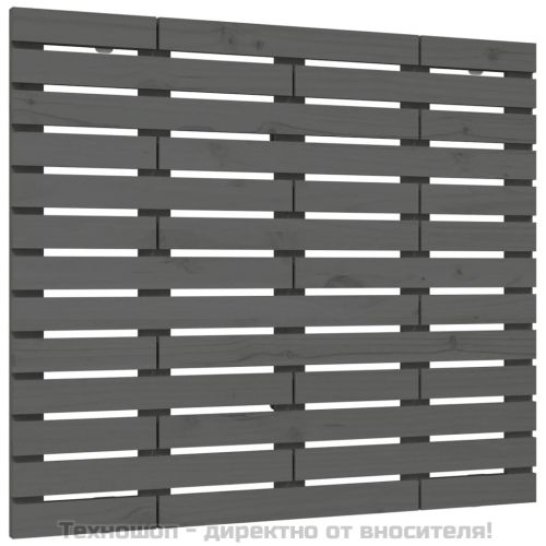 Стенна табла за спалня, сива, 96x3x91,5 см, борово дърво масив