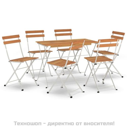 Сгъваем бистро комплект от 7 части, акация масив и стомана