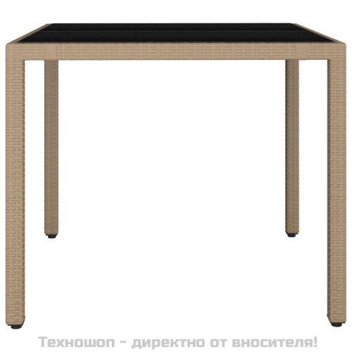 Градинска маса със стъклен плот бежов полиратан закалено стъкло